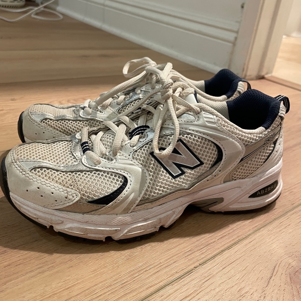 New Balance Cream and Navy Sneakers